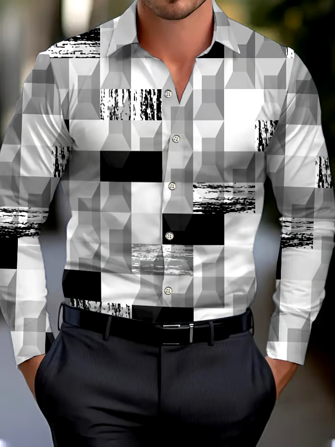 Men's Business Style Geometric Print Shirt