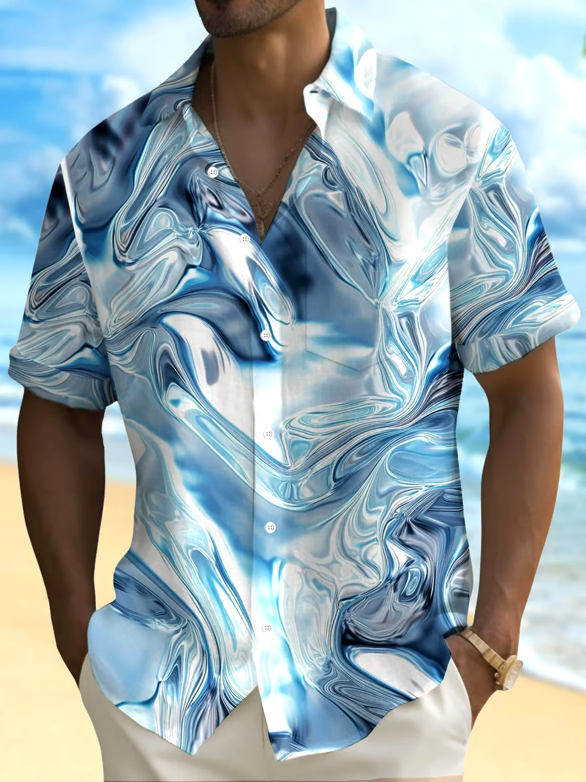 Men's Hawaiian Floral Print Resort Shirt