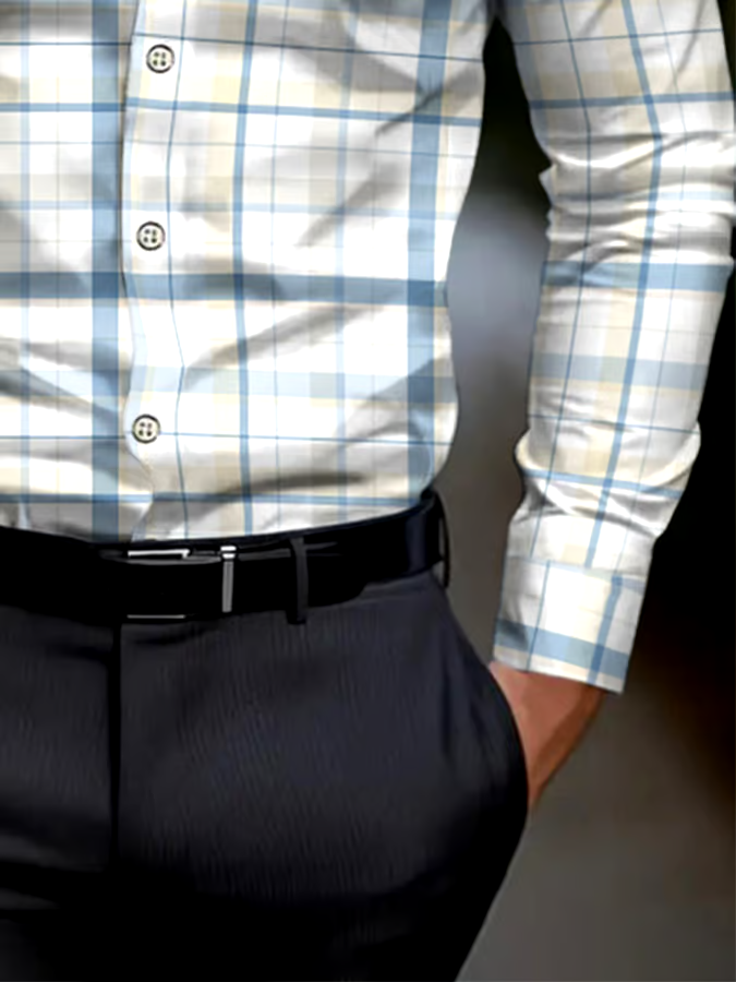 Men's Check Pattern Print Business Shirt