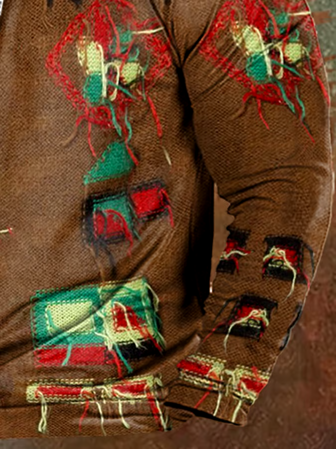 Men's Vintage Wool Contrast Print Hooded Sweatshirt