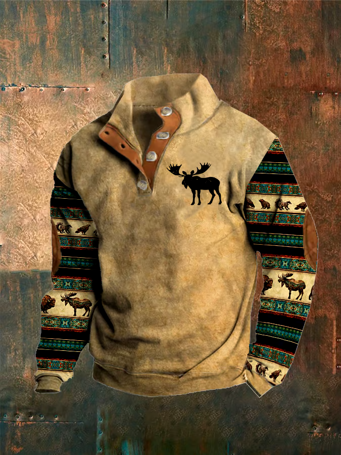 Men's Western Print Button Sweatshirt
