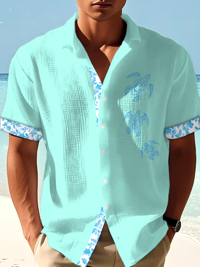 Men's Casual Vacation Hawaiian Waffle Shirt