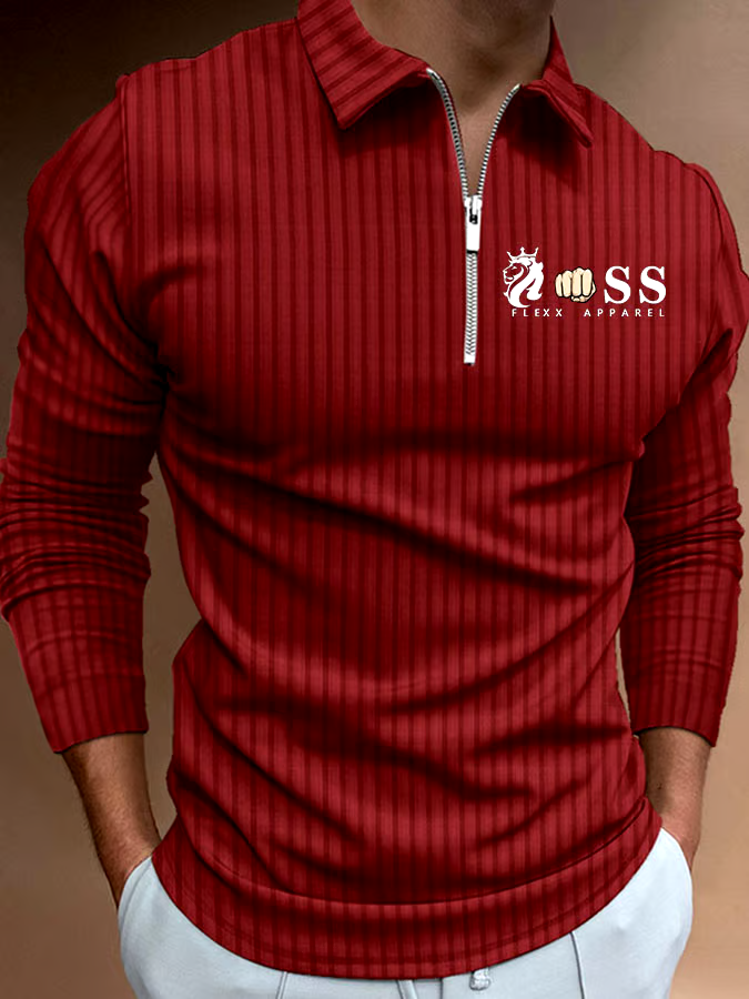Men's Letter Stripe Printed Pullover Casual Polo Shirt