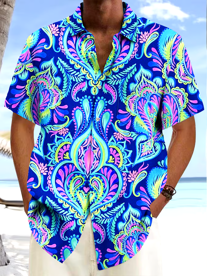 Men's Floral Printed Casual Vacation Shirt (With Pockets)