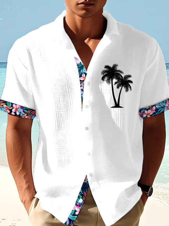 Men's Casual Vacation Hawaiian Waffle Shirt
