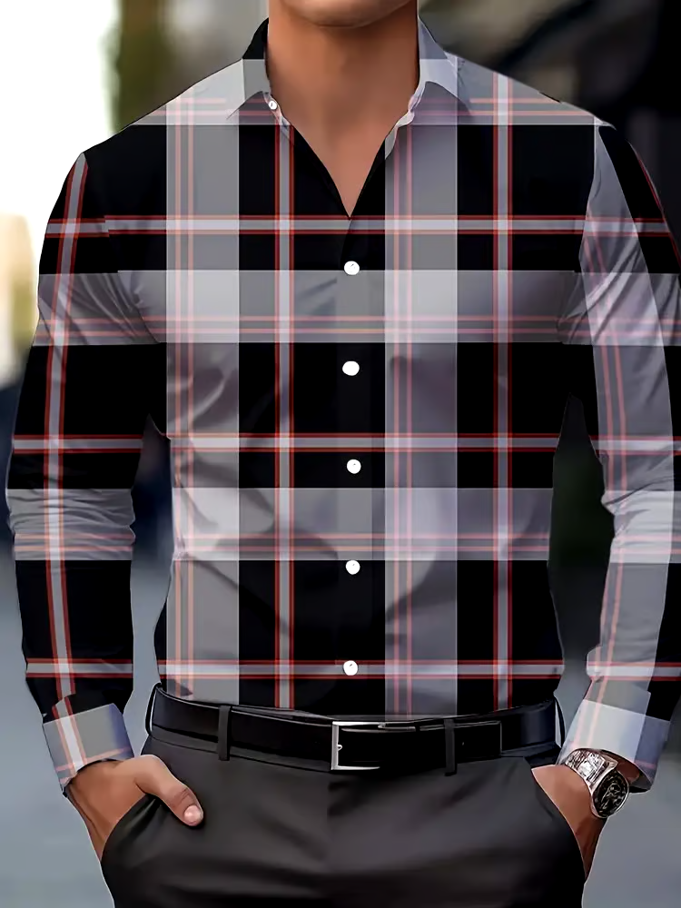 Men's Plaid Business Long Sleeve Shirt