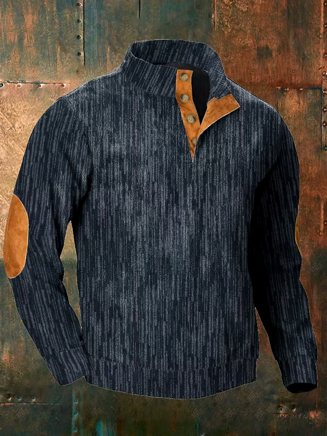 Men's Vintage Print Button-Up Sweatshirt