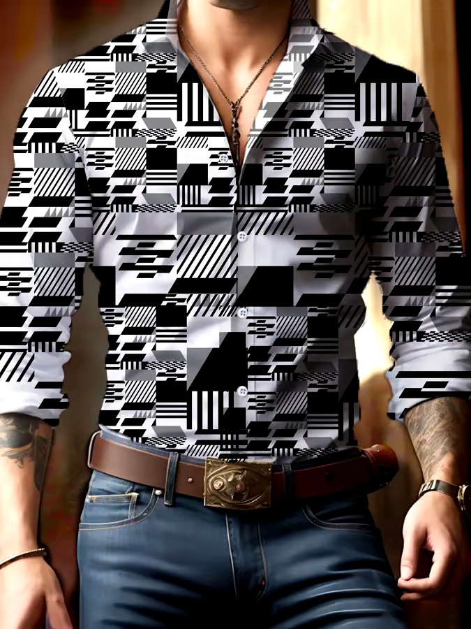 Men's Casual Business Geometric Print Shirt