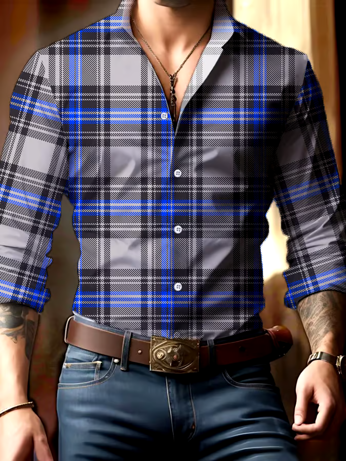 Men's Casual Business Checkered Print Shirt