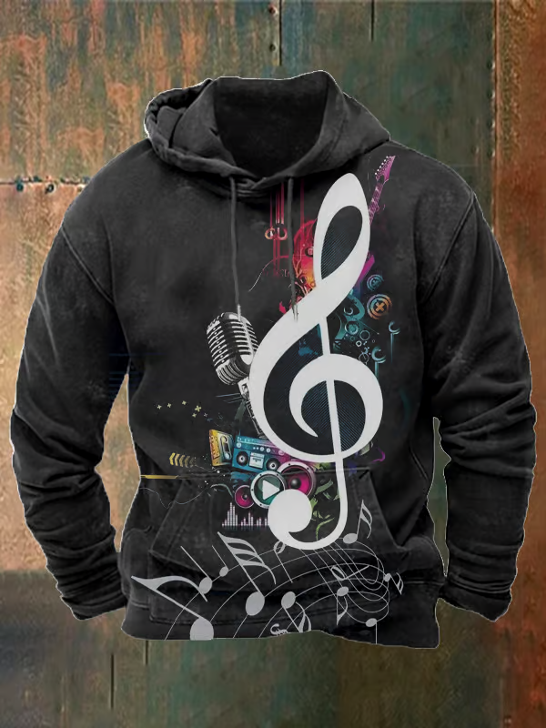 Men's Retro Music Notes Hoodie