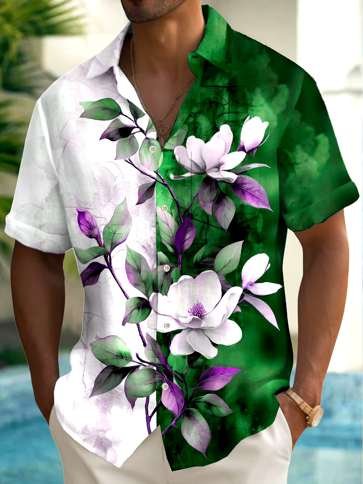 Men's Hawaiian Floral Print Resort Shirt