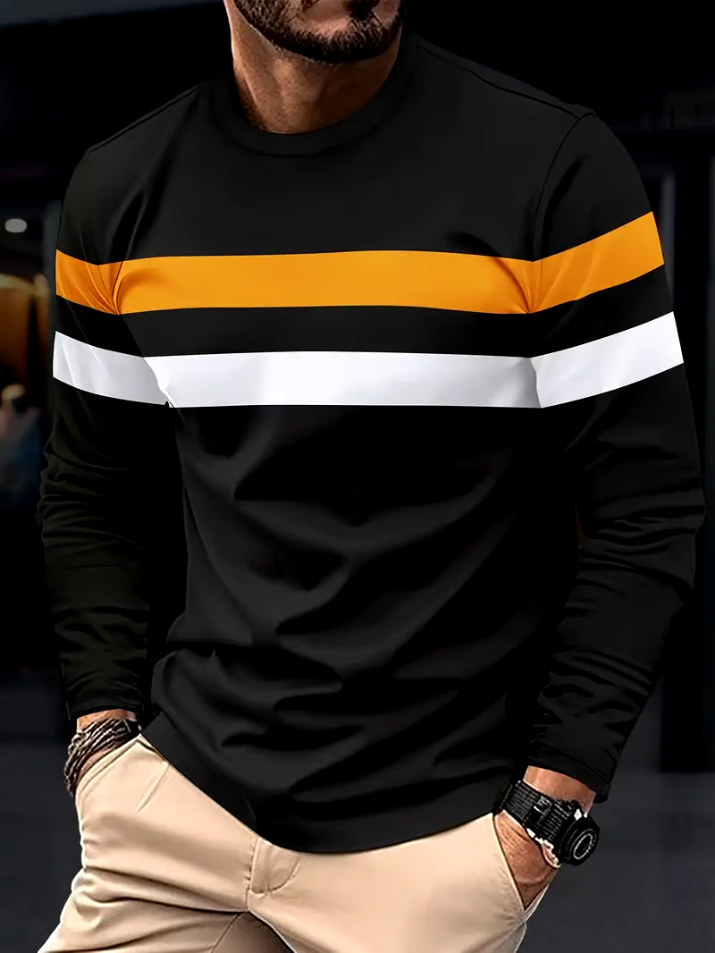 Men's Business Striped Long Sleeve T-Shirt
