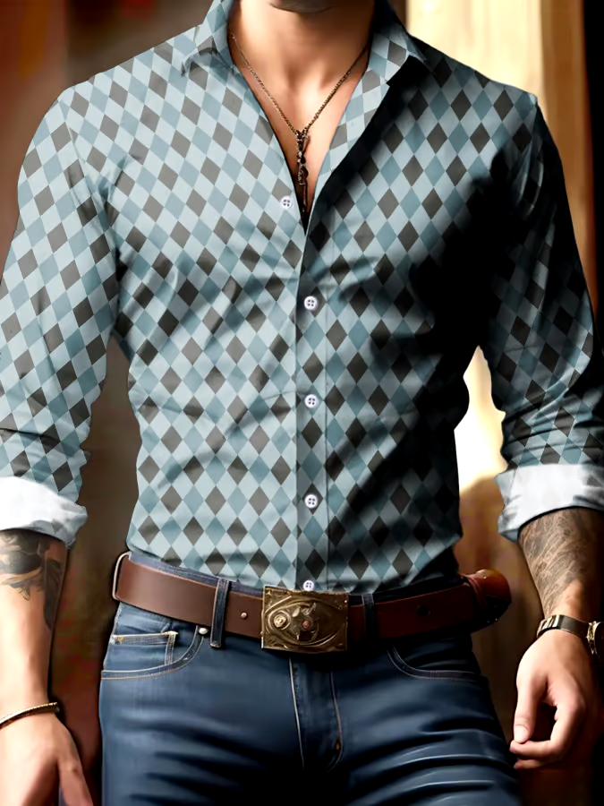 Men's Business Style Geometric Print Shirt