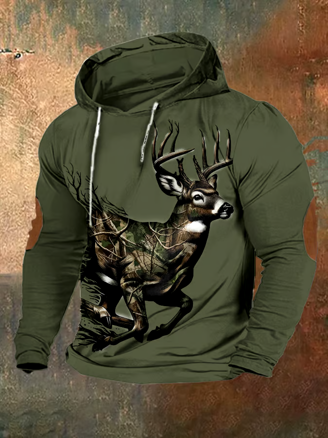 Men's Vintage Camouflage Elk Hunting Hoodie