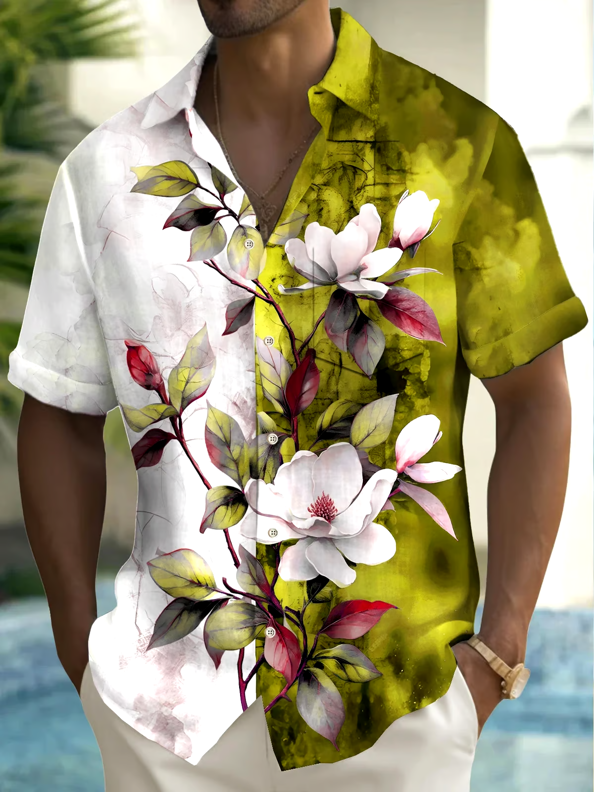 Men's Hawaiian Floral Print Resort Shirt