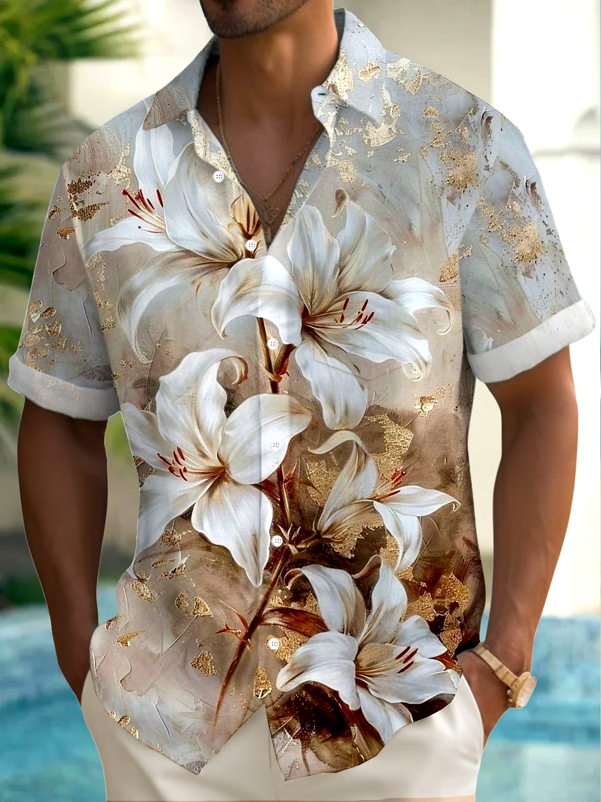 Men's Hawaiian Floral Print Resort Shirt