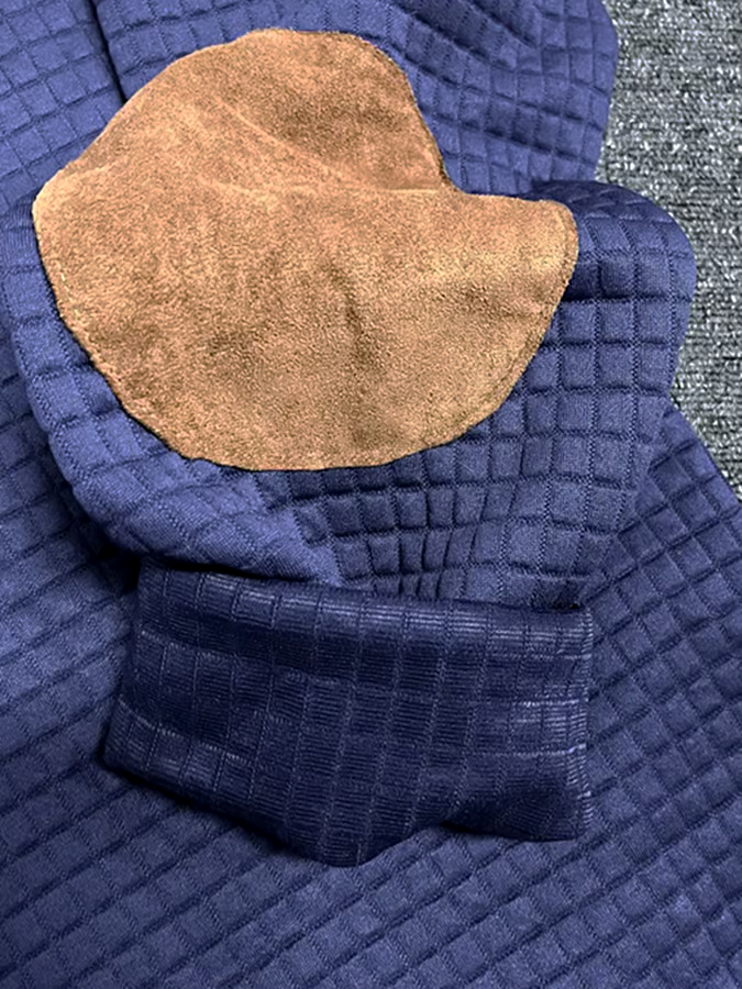 Men's Western Elk Print Jacquard Plaid Patchwork Stand Collar Buttoned Sweatshirt