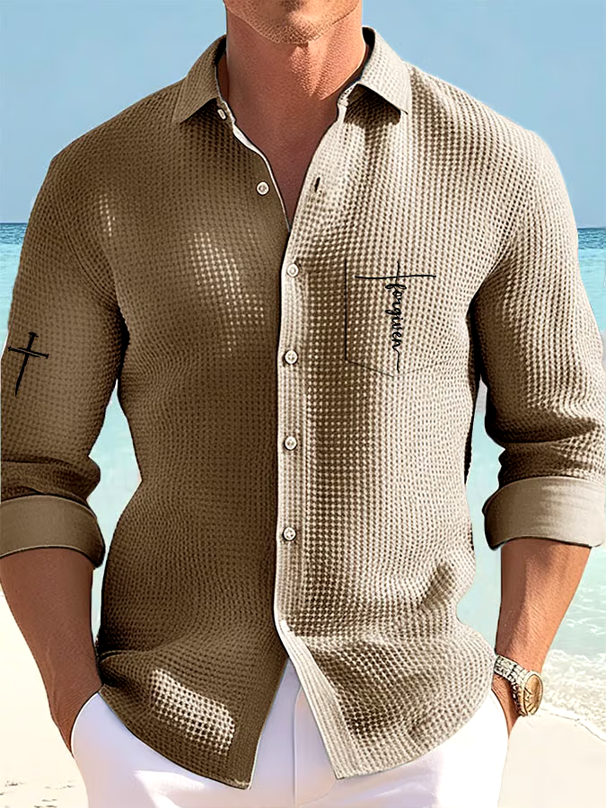 Men's Faith Print Resort Casual Waffle Shirt (With Pockets)