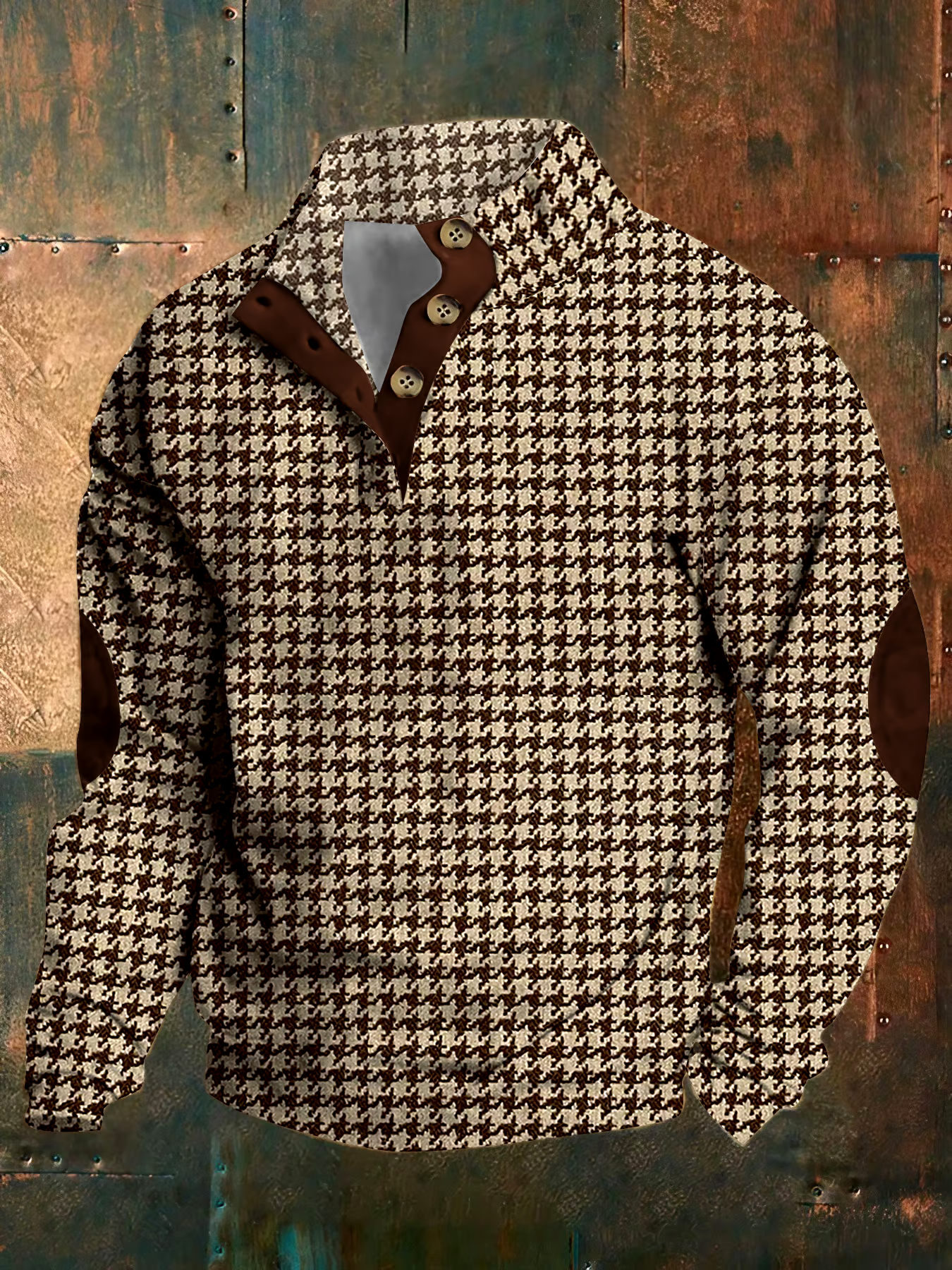 Men's Vintage Print Button Casual Long Sleeve Sweatshirt