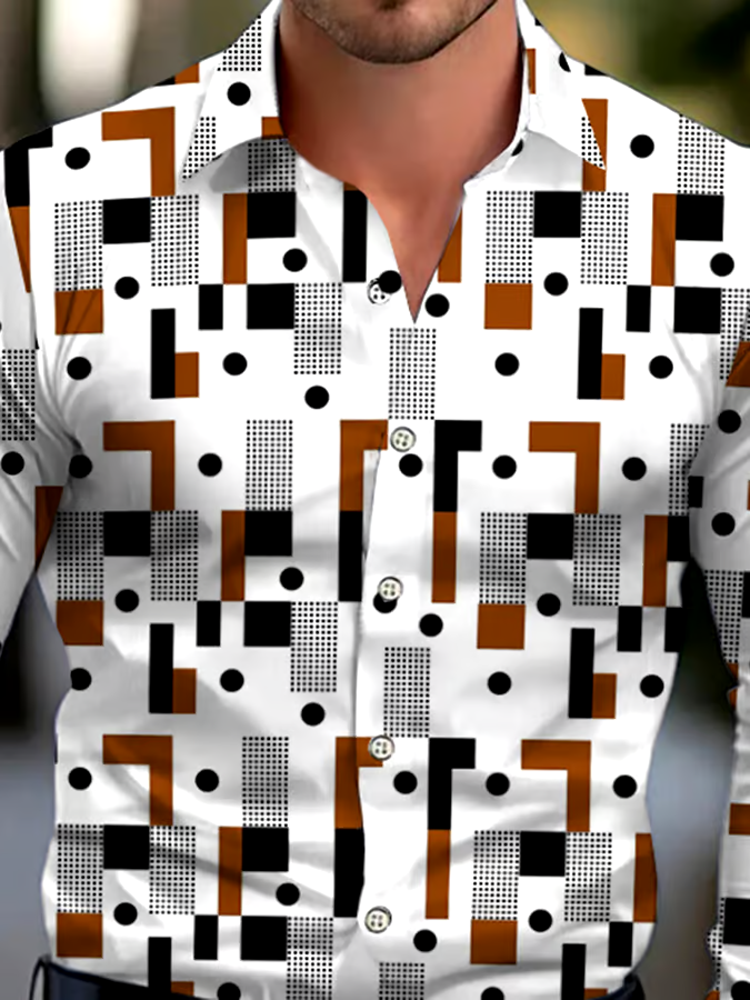 Men's Business Style Geometric Print Shirt