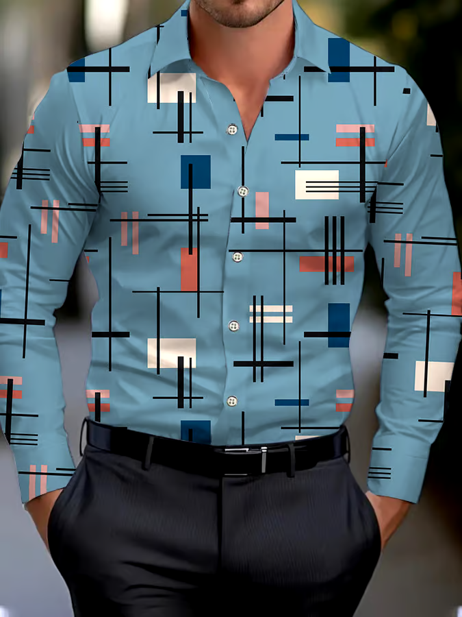 Men's Business Style Geometric Print Shirt