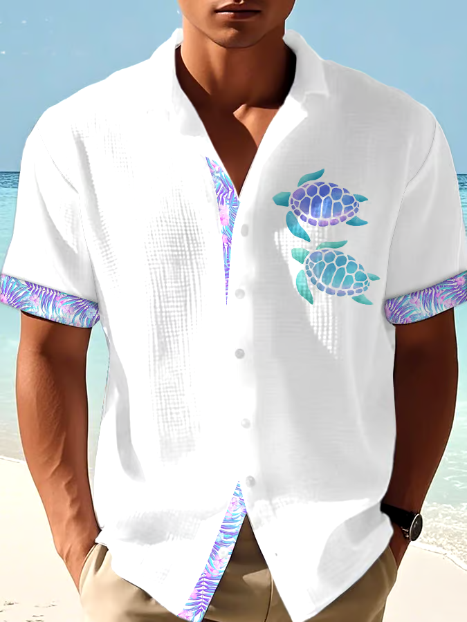 Men's Casual Vacation Hawaiian Waffle Shirt