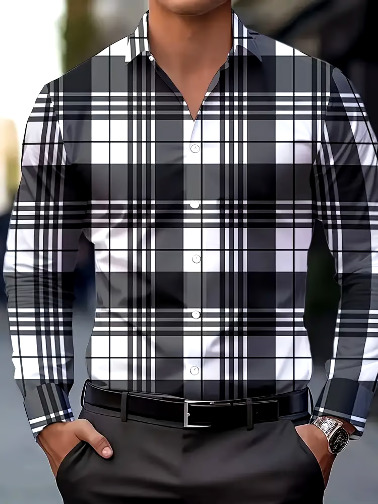 Men's Plaid Business Long Sleeve Shirt