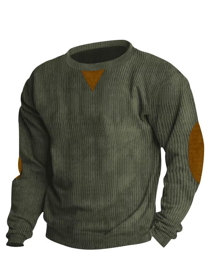 Men's Corduroy Round Neck Long Sleeve Casual Sweatshirt