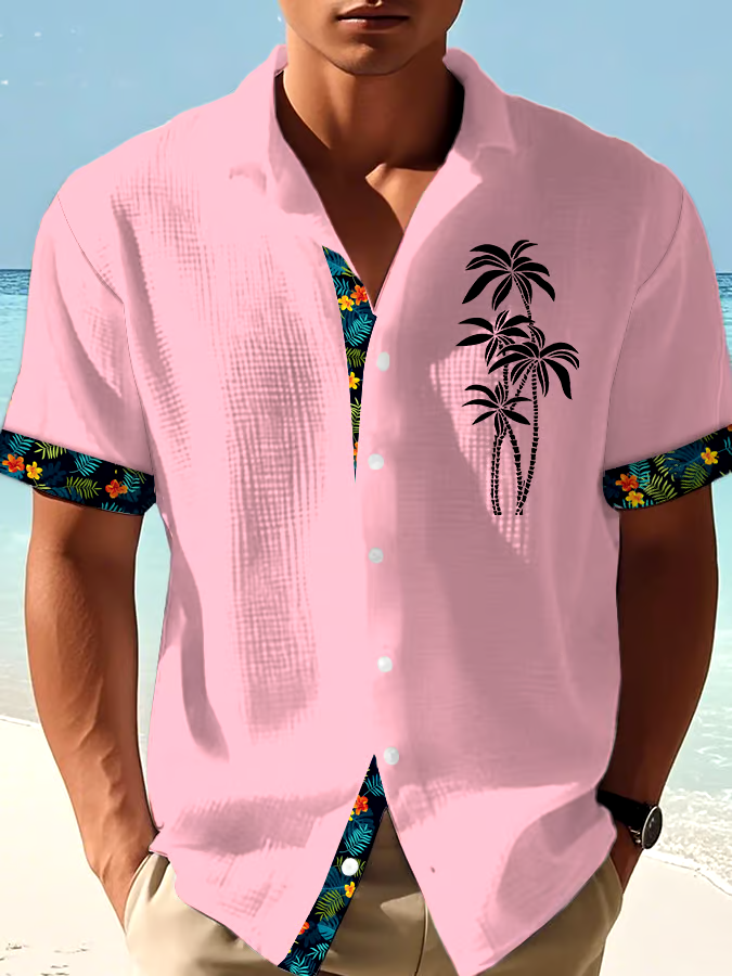 Men's Casual Vacation Hawaiian Waffle Shirt