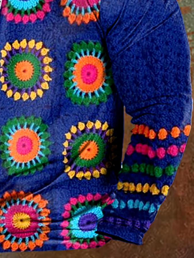 Men's Vintage Wool Contrast Print Hooded Sweatshirt