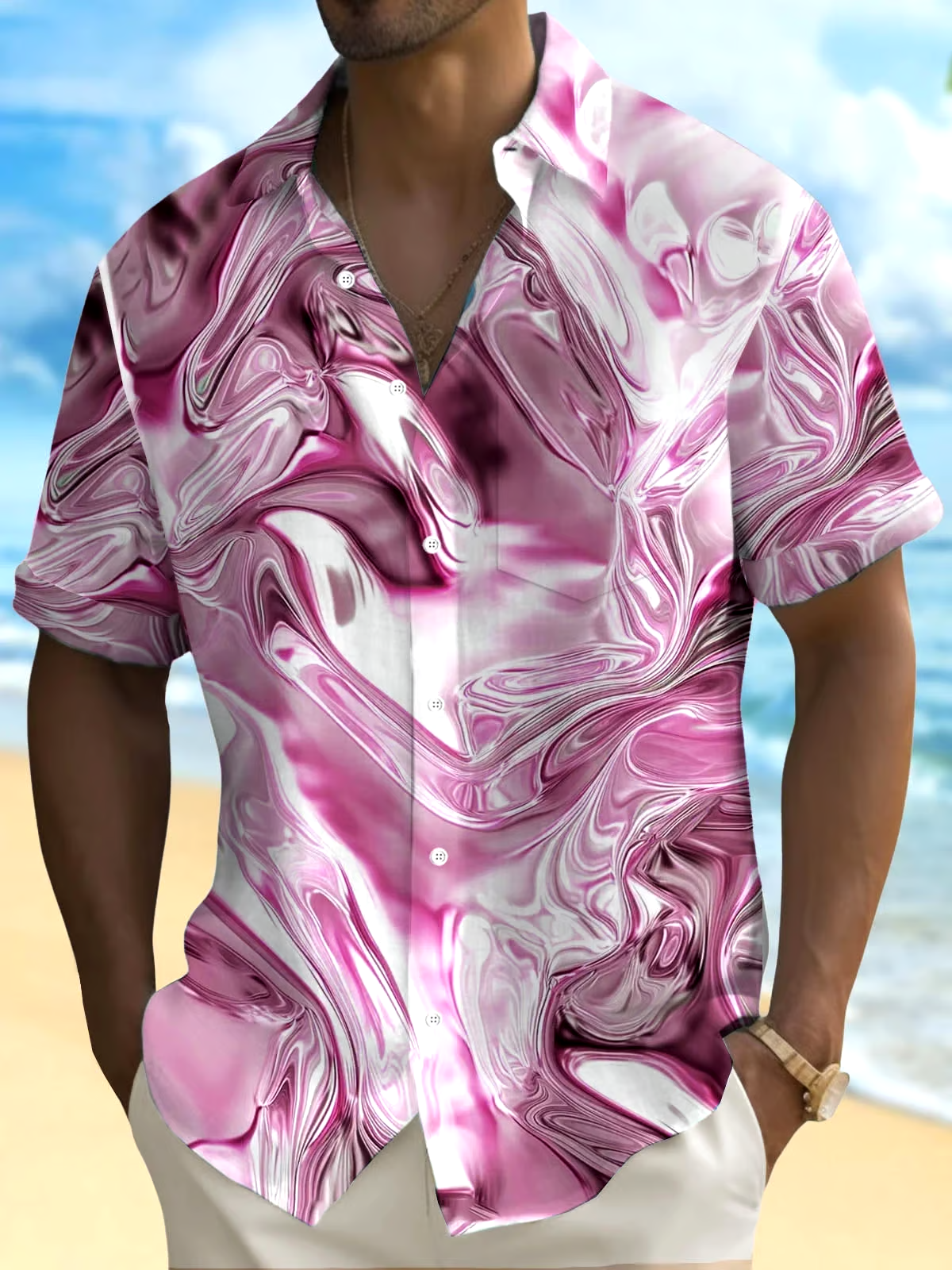 Men's Hawaiian Floral Print Resort Shirt