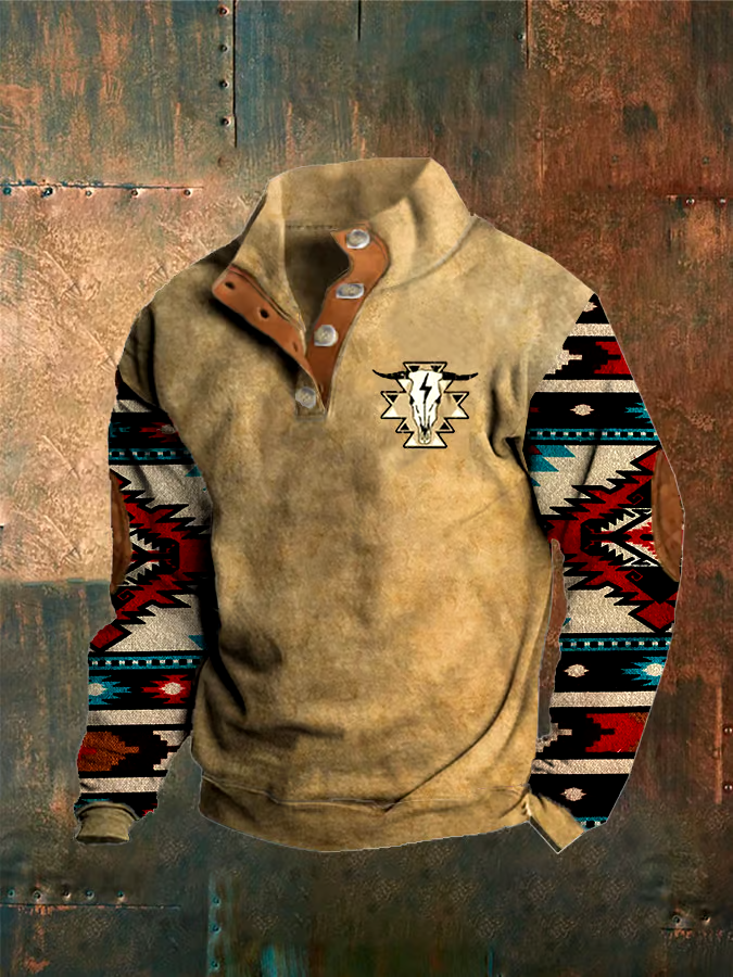 Men's Western Print Button Sweatshirt