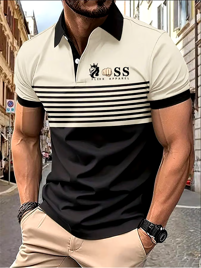 Men's Striped Lettering Casual Polo Shirt