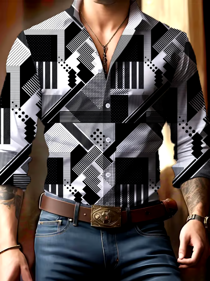 Men's Casual Business Geometric Print Shirt