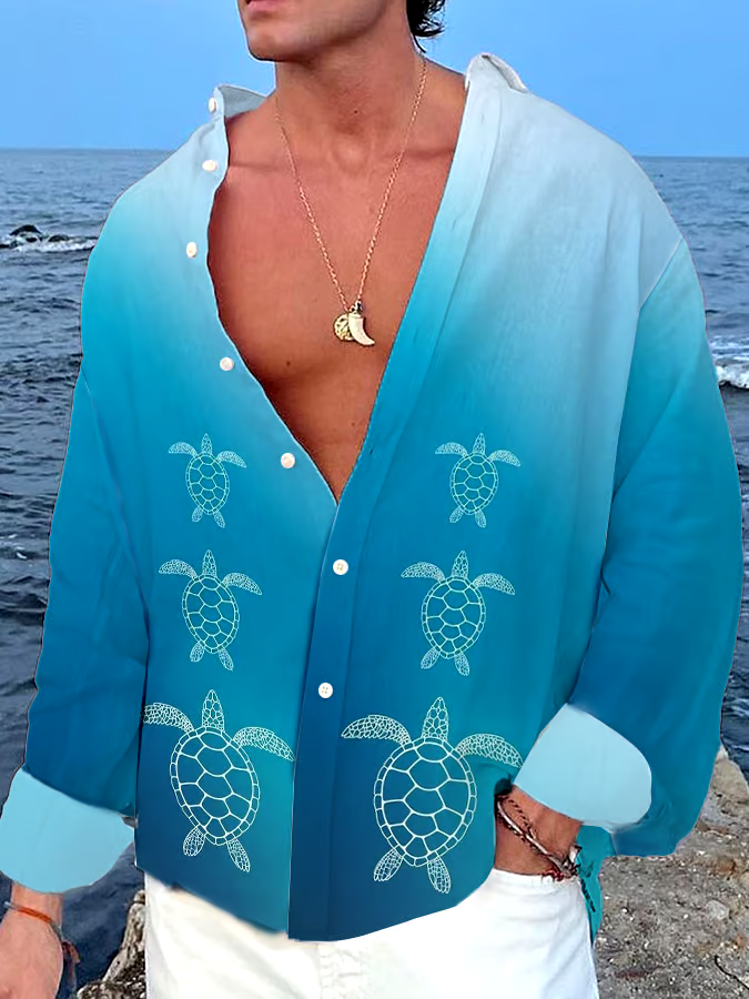 Men's Turtle Printed Casual Vacation Shirt