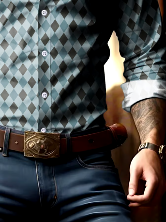 Men's Business Style Geometric Print Shirt