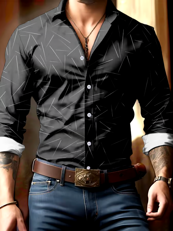 Men's Business Style Geometric Print Shirt
