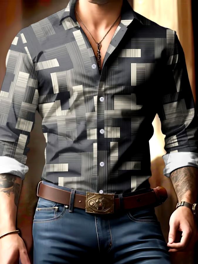 Men's Geometric Print Business Shirt