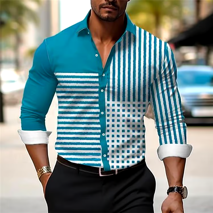 Men's Geometric Design Business Casual Shirt
