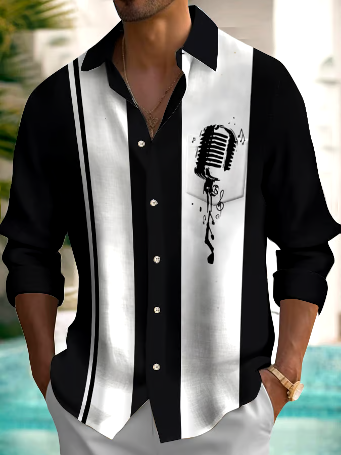 Men's Musical Long Sleeve Pocket Shirt