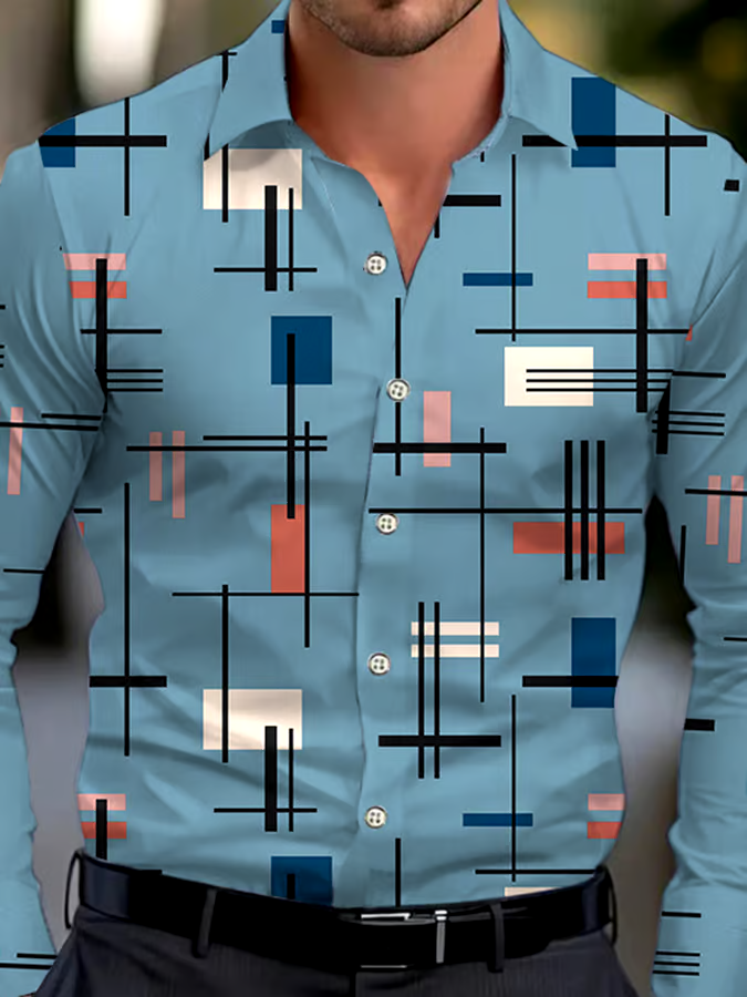 Men's Business Style Geometric Print Shirt