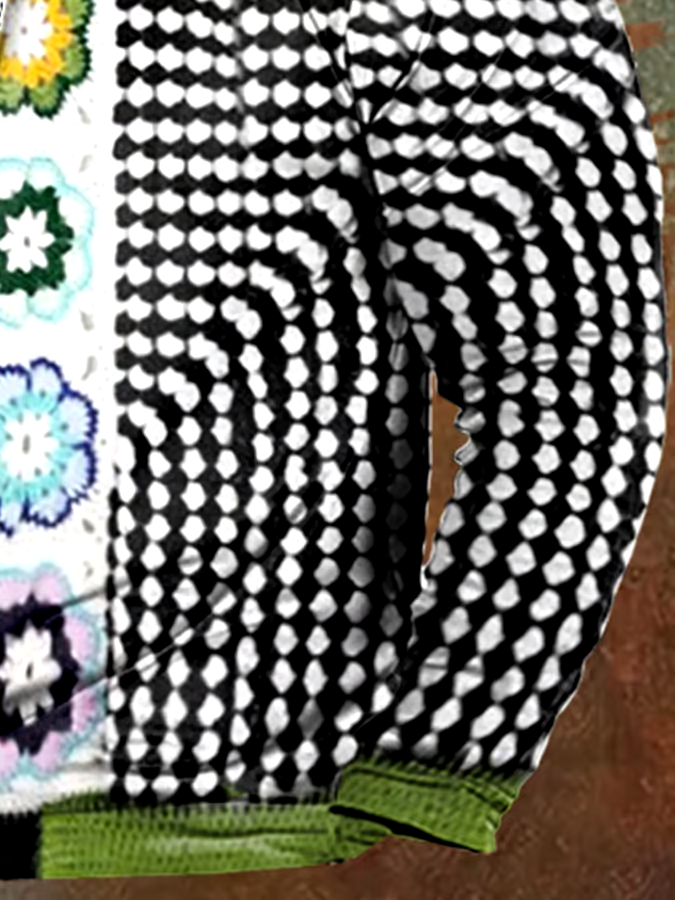 Men's Vintage Wool Contrast Print Hooded Sweatshirt