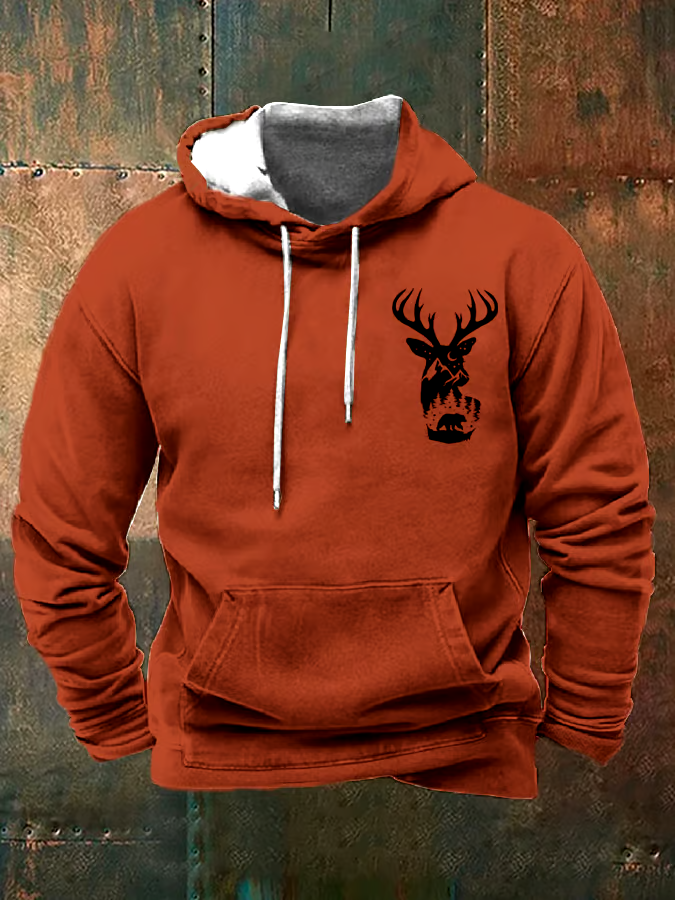 Men's Western Style Elk Print Hooded Sweatshirt