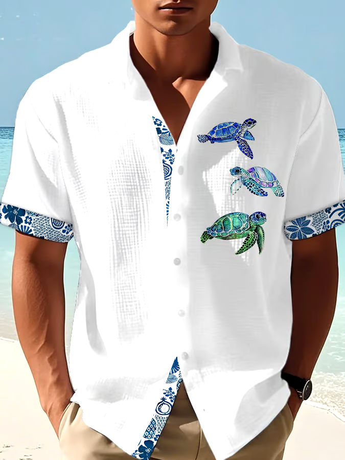 Men's Casual Vacation Hawaiian Waffle Shirt