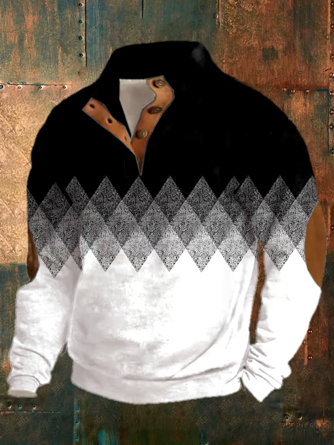 Men's Vintage Print Buttons Casual Sweatshirt