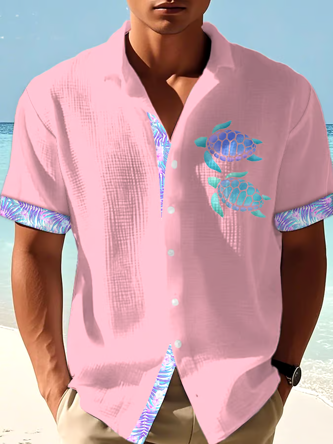 Men's Casual Vacation Hawaiian Waffle Shirt