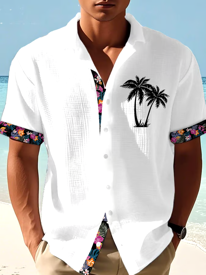 Men's Casual Vacation Hawaiian Waffle Shirt