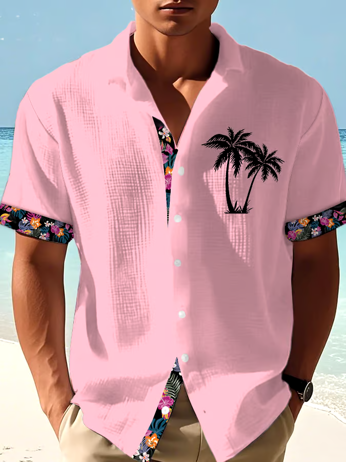 Men's Casual Vacation Hawaiian Waffle Shirt