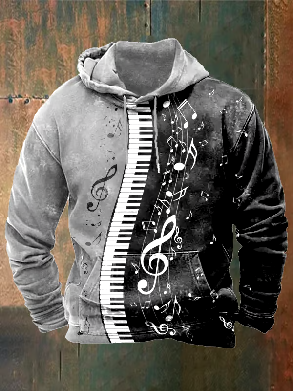 Men's Retro Music Notes Hoodie