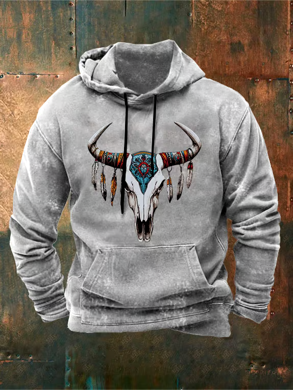 Men's Vintage Bullhead Print Hoodie Sweatshirt